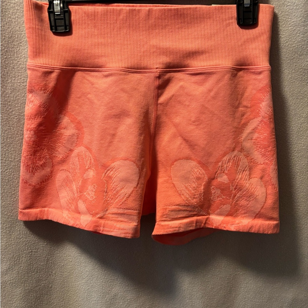 aerie Coral High-Rise Floral Knit Bike Shorts